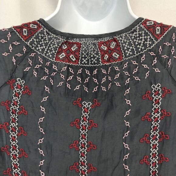 Johnny Was 3J Workshop Gray Embroidered Silk Womens Medium Boho Peasant Dress M - Picture 15 of 16